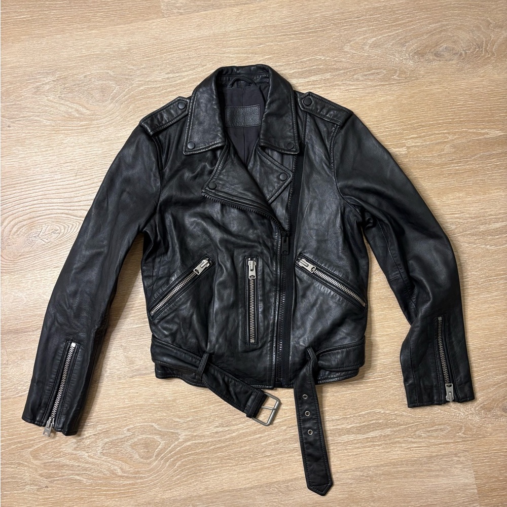All Saints Black Leather Biker Jacket